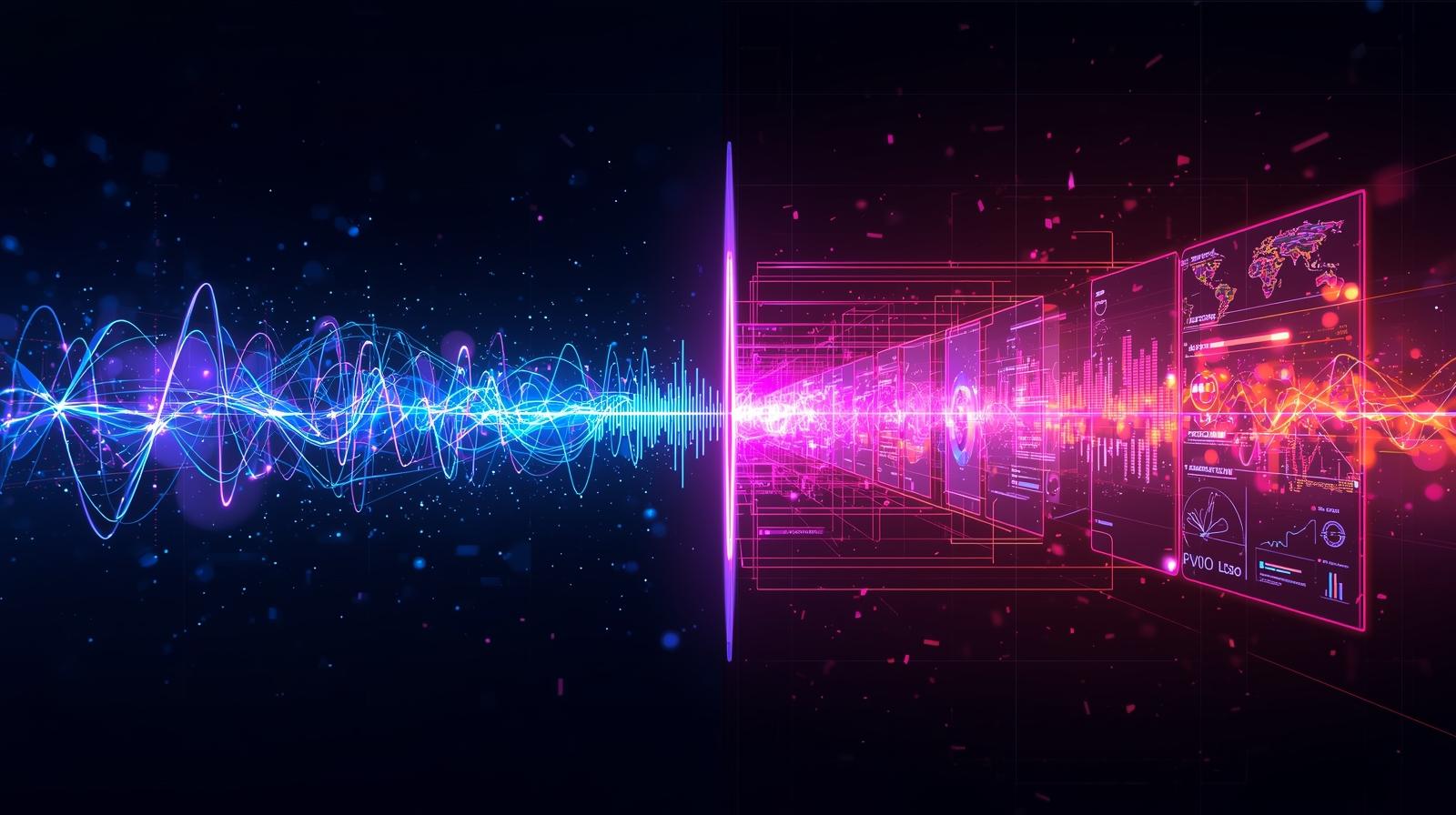 Real-Time Context Switching in AI transforming voice waves into visual data with HERE AND NOW AI.