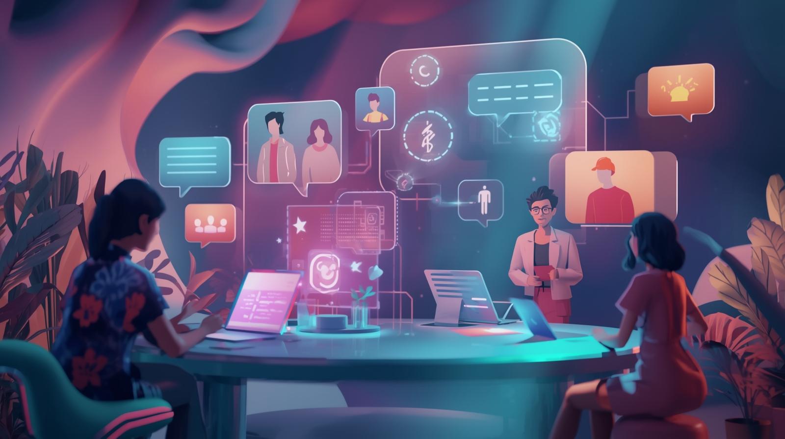 Digital human head visualizing AI data flow and analytics – futuristic artificial intelligence concept by HERE AND NOW AI